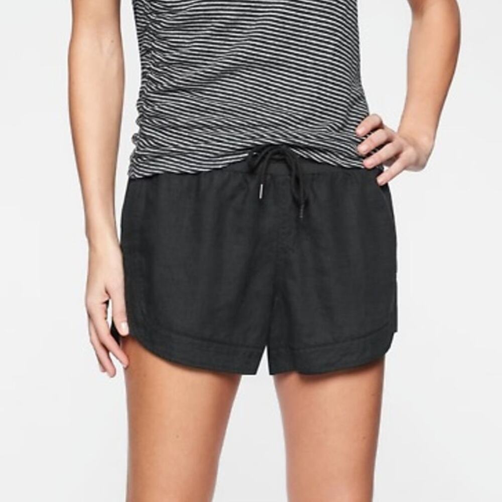 Athleta Size 2 Shorts Beachside Bali Linen Black Drawstring Pull On Women's